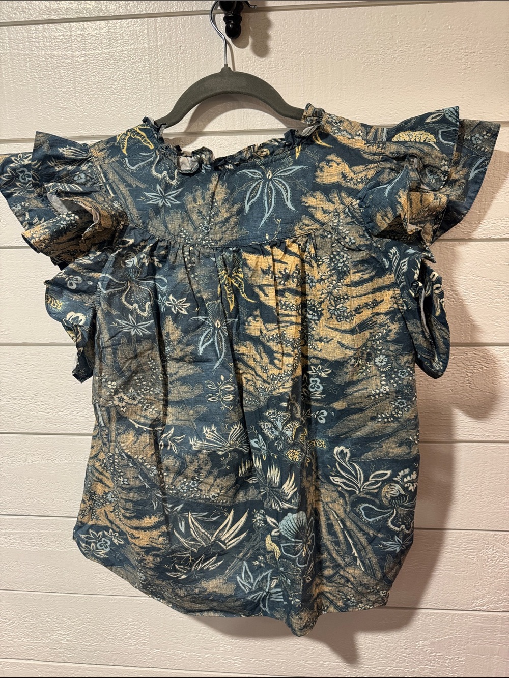 Ulla Johnson Navy Floral Ruffle Sleeve Blouse- size 8 - Picture 4 of 4